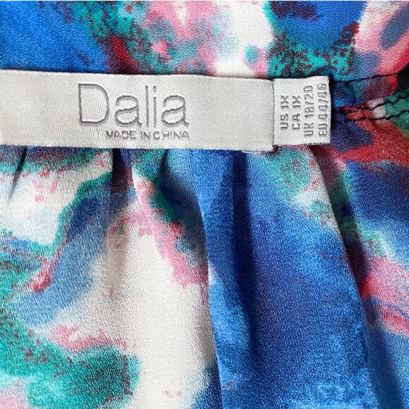 Dalia Women's Split V-Neck Bold‎ Watercolor Popover Dressy Blouse 1X - Picture 5 of 9